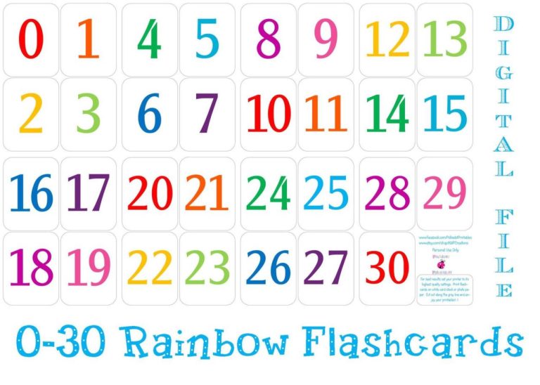 Colorful Numbers 1-20 Printable