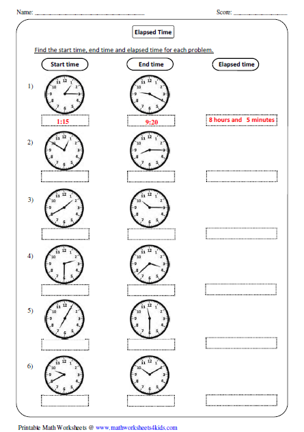 Grade 3 Free Printable Elapsed Time Worksheets