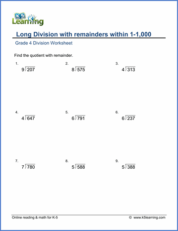 5th Grade Division Word Problems With Remainders
