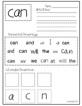 Kindergarten Activity Beginner Kindergarten Sight Words Printables