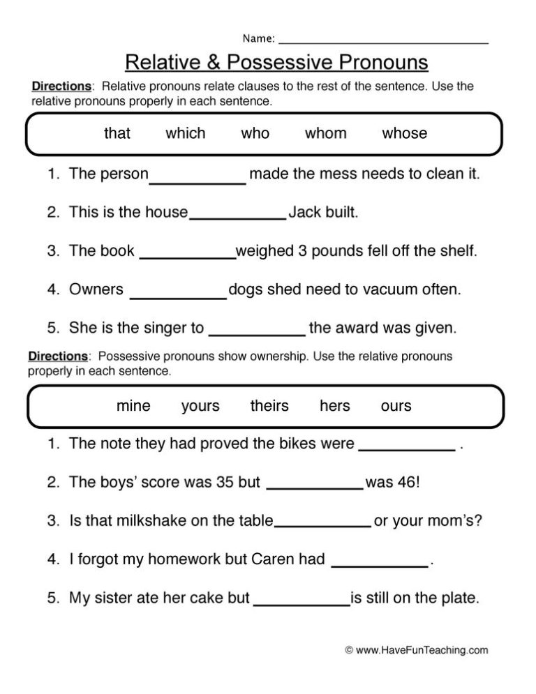 Free Printable Pronoun Worksheets For Grade 3