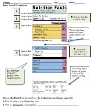 Reading Food Labels Worksheet Answers