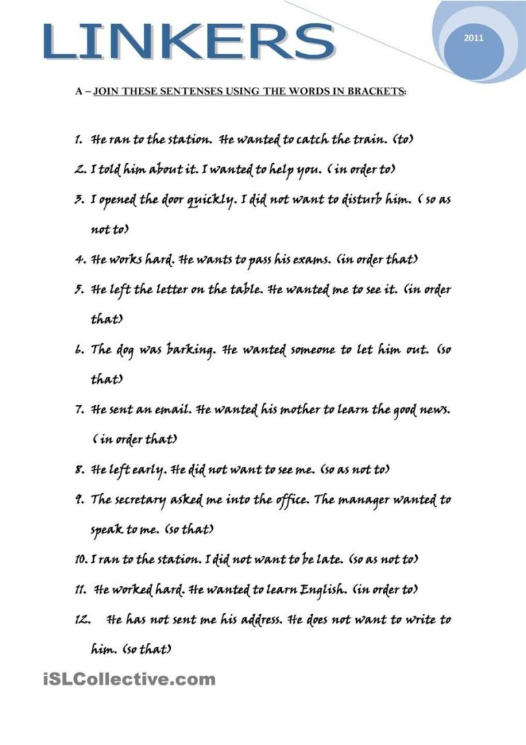 Linking Words Worksheet Pdf With Answers