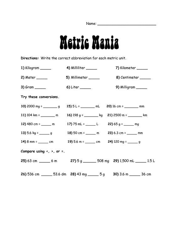 Unit Conversion Converting Metric Units Worksheet With Answers