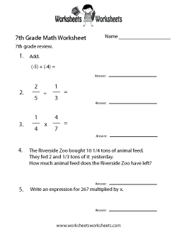 Printable 7th Grade Homeschool Worksheets