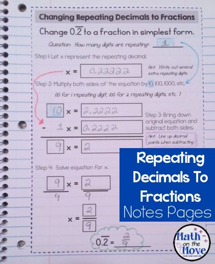 Converting Repeating Decimals To Fractions Worksheet Answer Key