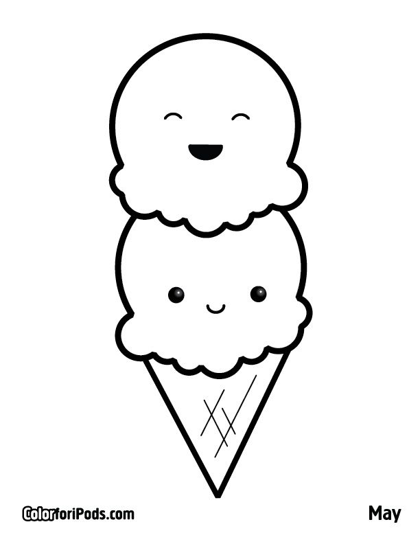 Kawaii Cute Ice Cream Coloring Pages