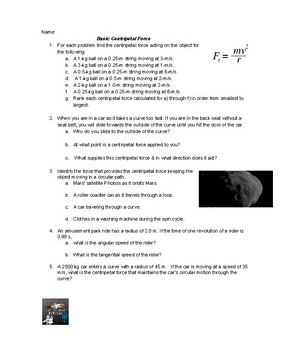 Uniform Circular Motion Worksheet Example