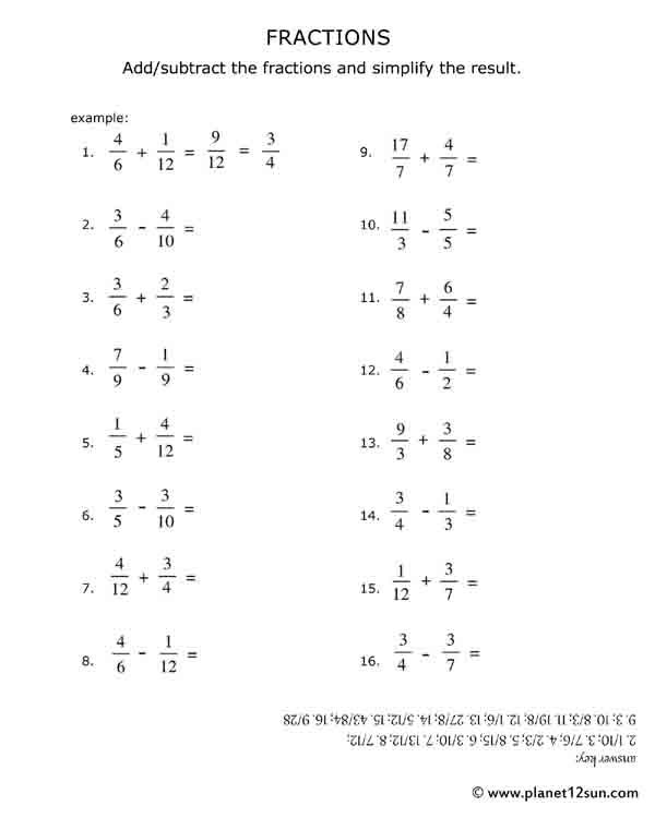 Addition Of Similar Fractions Worksheets Grade 6