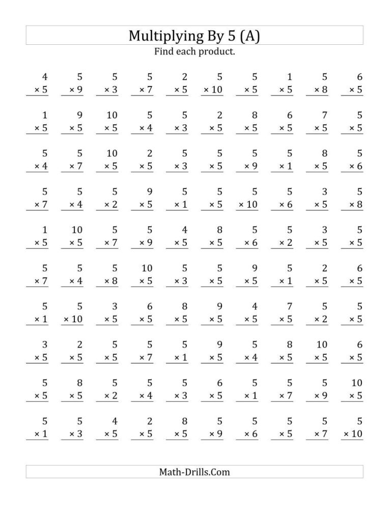 4th Grade Timed Multiplication Worksheets