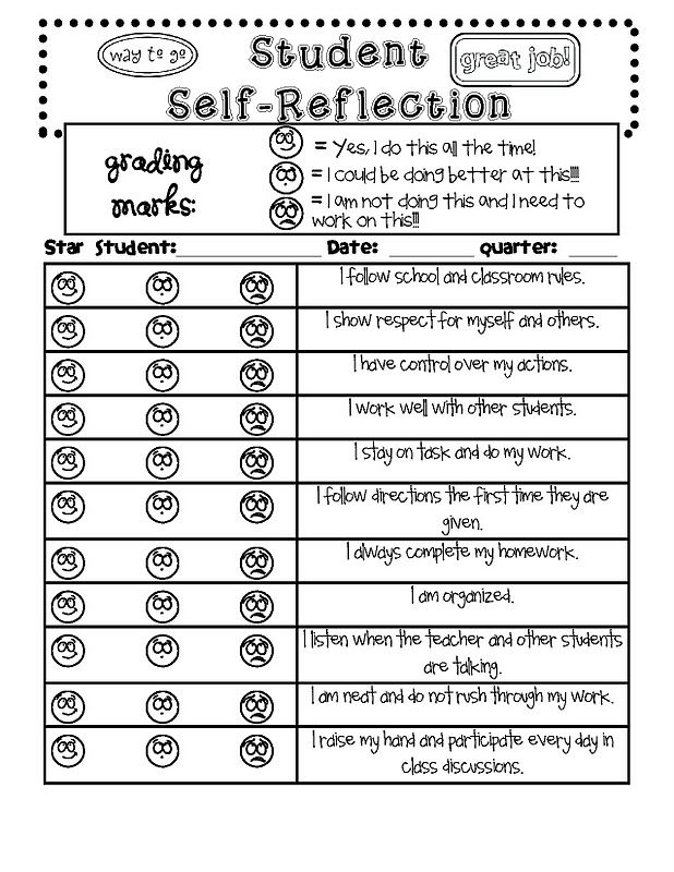 Reflection Sheet For Students Work