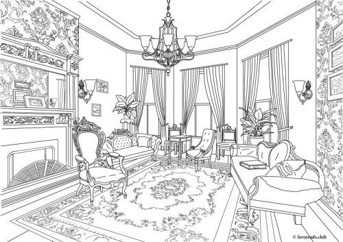 Living Room Inside House Coloring Pages