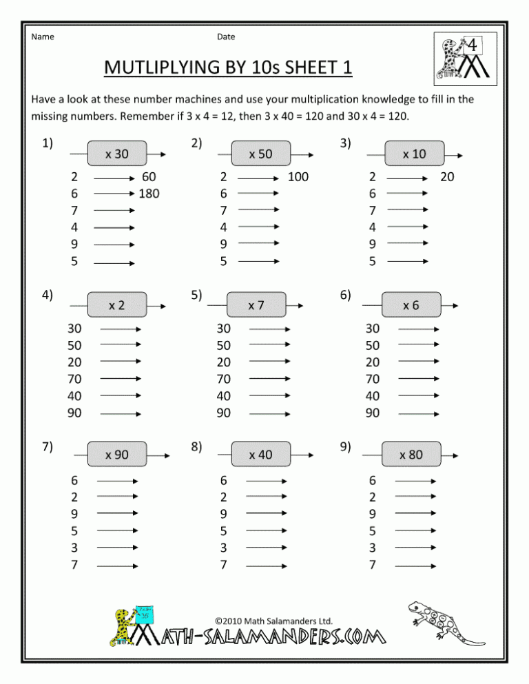 4th Grade Multiplication And Division Facts Worksheets