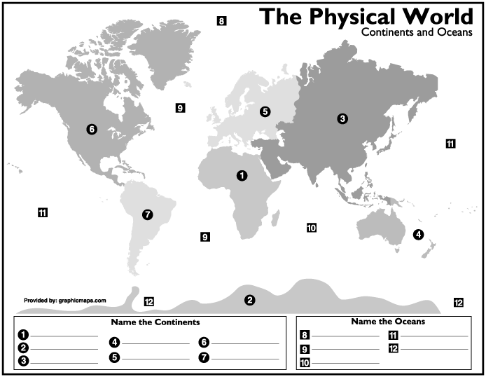 Worksheet Map Of Continents And Oceans Printable Pdf