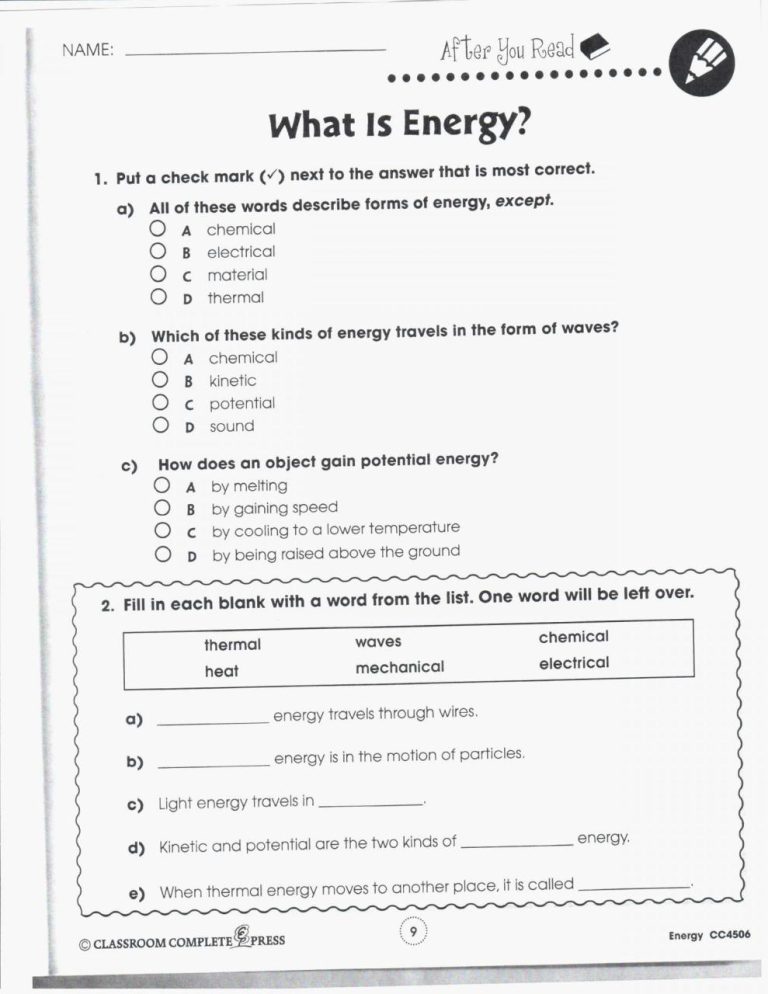 5th Grade Science Worksheets For Grade 5 With Answers