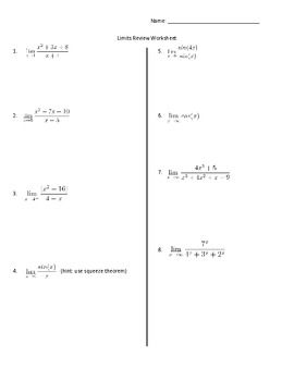 Calculus Limits Worksheet With Answers Pdf