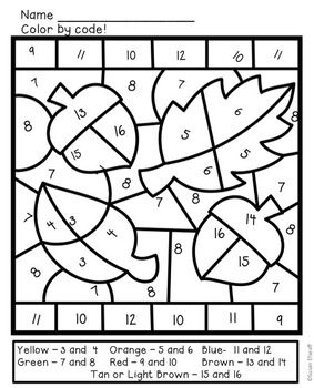 Color By Number Addition Fall Printables