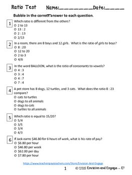 Ratio And Proportion Word Problems Worksheet With Answers Pdf Grade 6