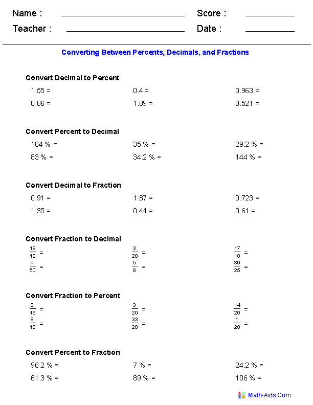 Converting Decimals To Fractions Worksheets 8th Grade Pdf