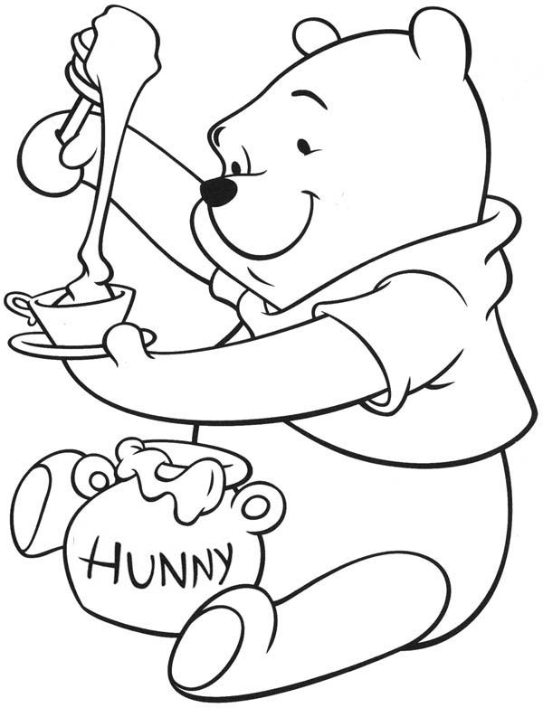 Winnie The Pooh Eating Honey Coloring Pages