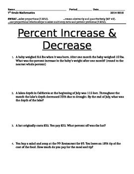 Percent Of Change 7th Grade Worksheets