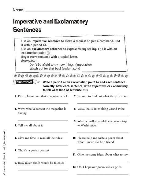 Second Grade Imperative Sentence Worksheets Pdf