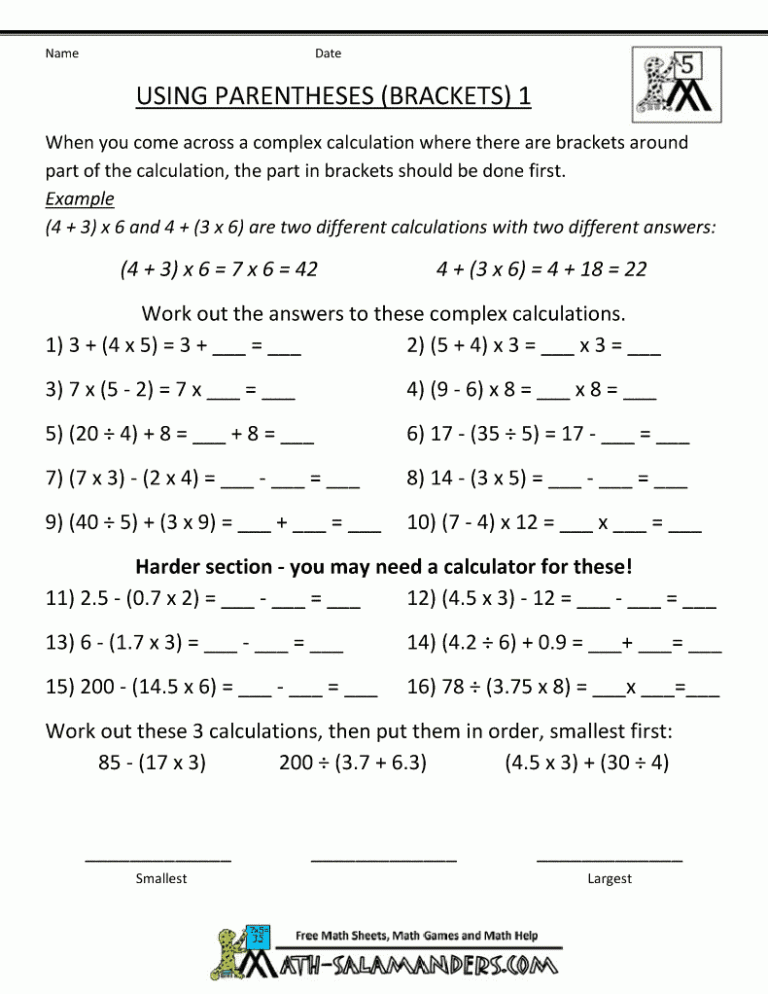 Printable Grade 5 Worksheets Math