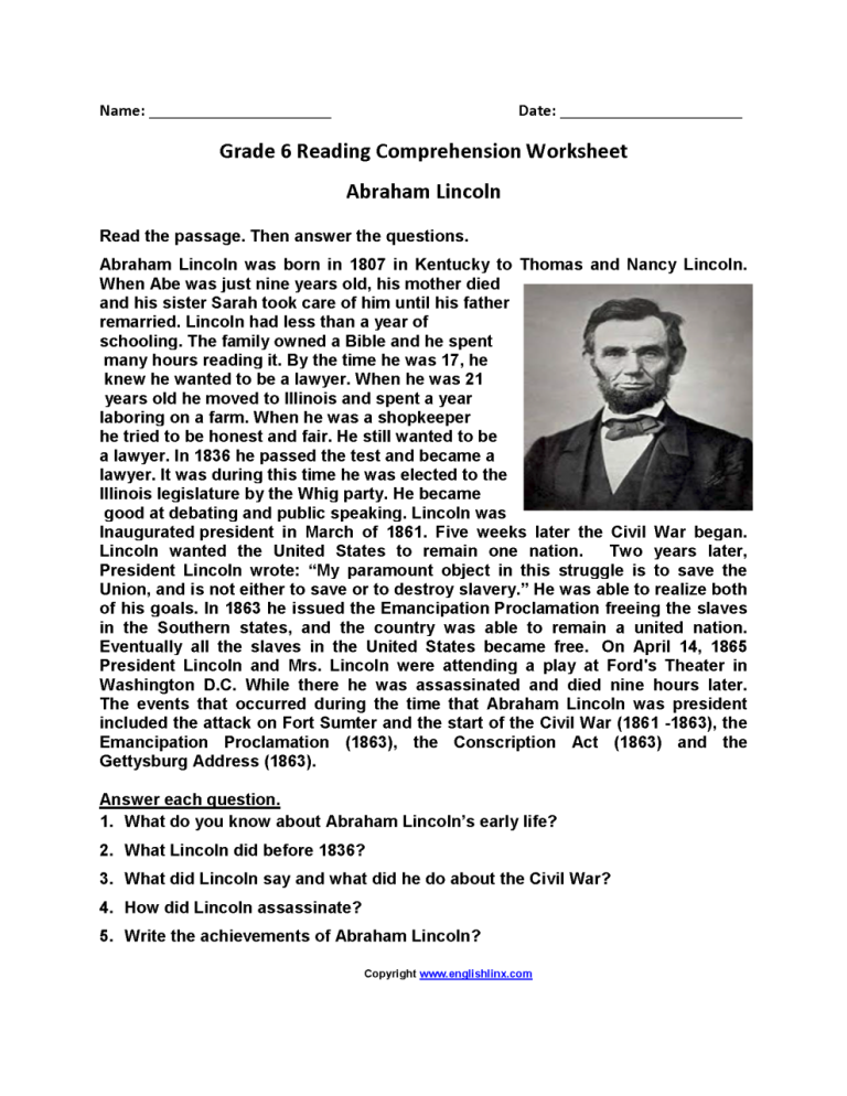 Year 6 Comprehension Worksheets Pdf With Answers