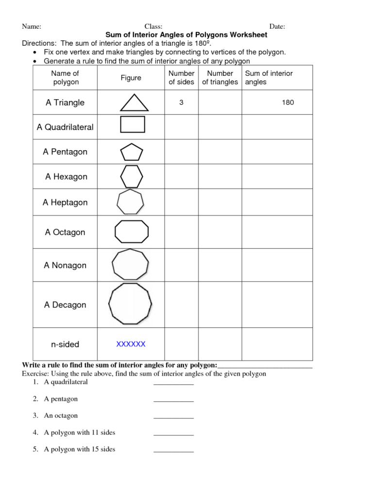 Interior And Exterior Angles Of Polygons Worksheet With Answers