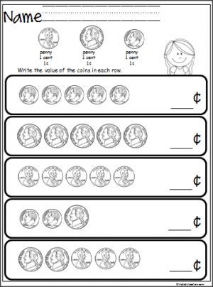 Free Counting Pennies Worksheets For Kindergarten
