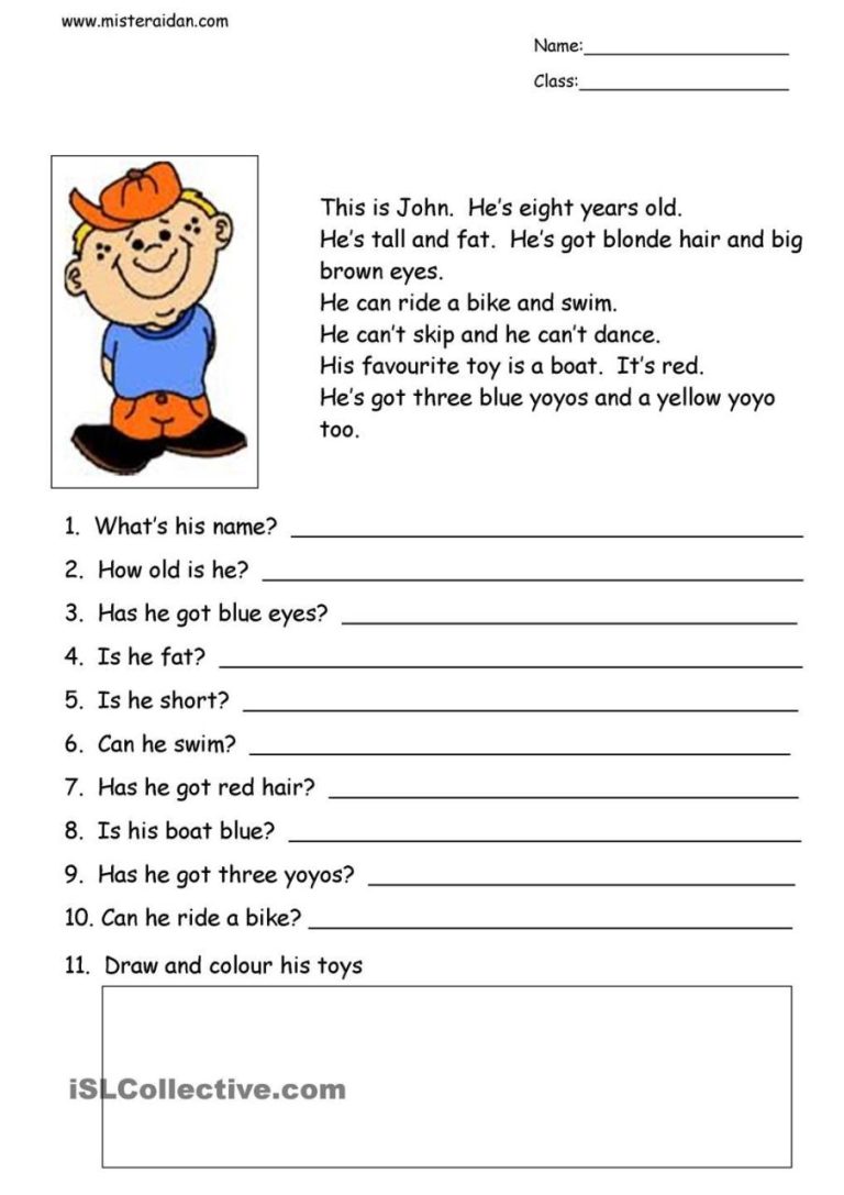 Reading Comprehension Year 5 English Worksheets