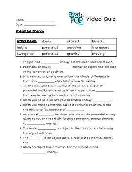 Brainpop Kinetic Energy Worksheet Answers