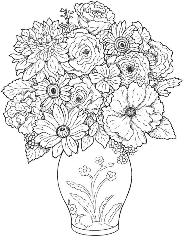 Flower Hard Coloring Pages For Kids