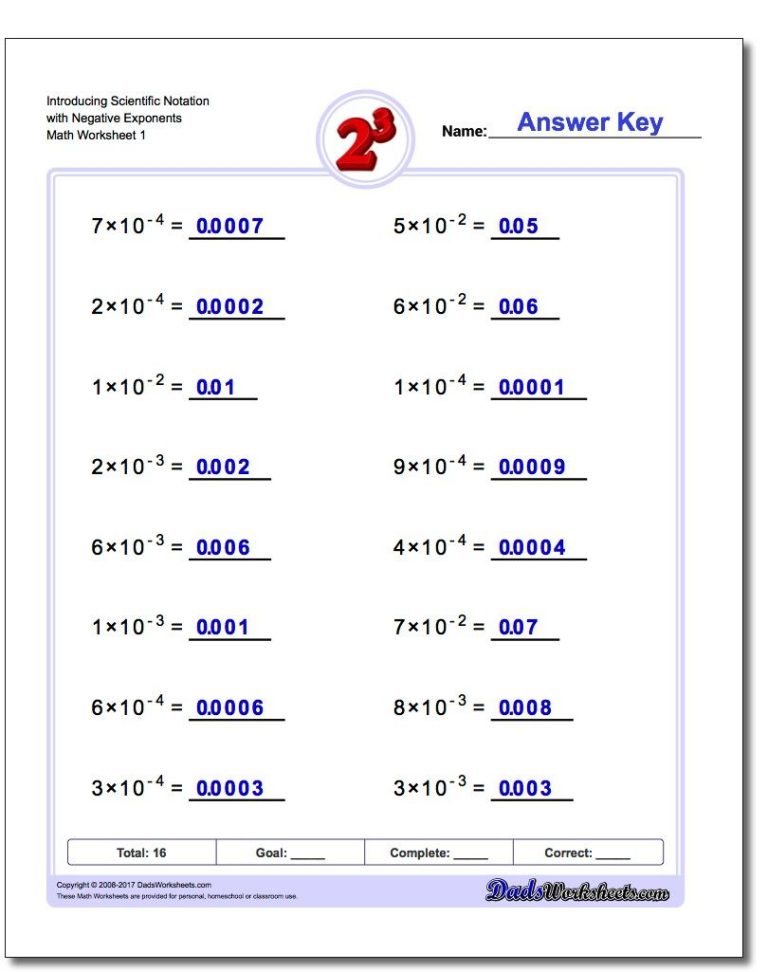8th Grade Adding And Subtracting Scientific Notation Worksheet With Answer Key Pdf