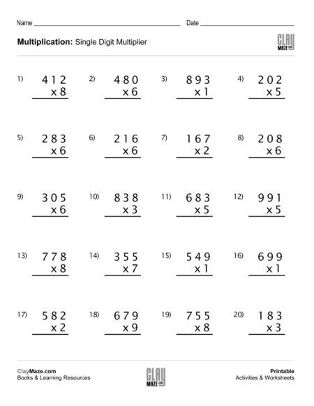 3-digit By 2-digit Multiplication Worksheets Pdf With Answers