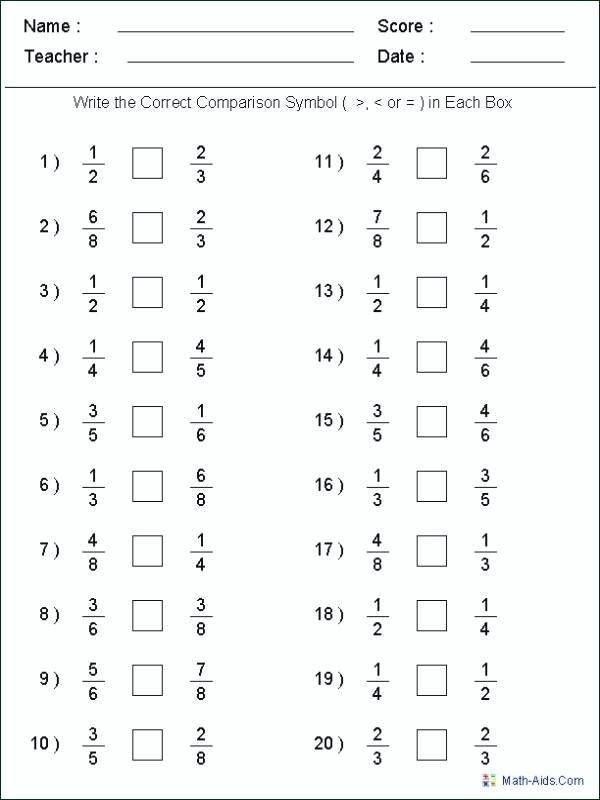 5th Grade Math-aids.com Fractions Worksheets