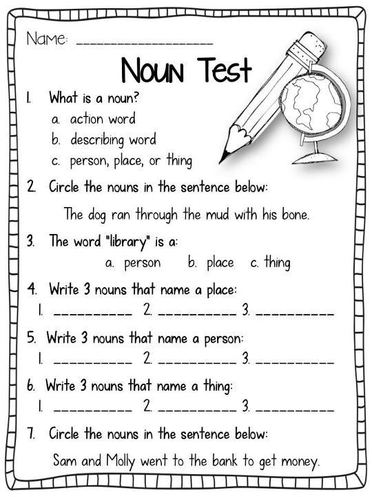 Noun Worksheets For Grade 1 With Answers Pdf