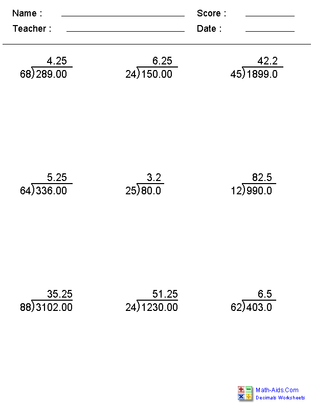 Math-aids.com Division Worksheets Answers