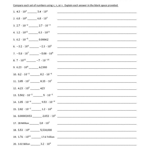 Adding And Subtracting Numbers In Scientific Notation Worksheet Pdf