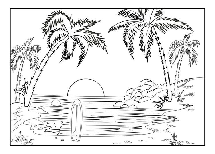 Simple Beach Scene Coloring Pages