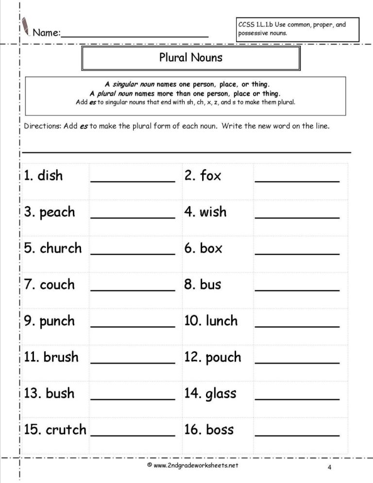 2nd Grade Noun Worksheets For Grade 1 With Answers