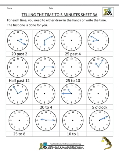 Telling Time Worksheets Grade 2 5 Minute Intervals