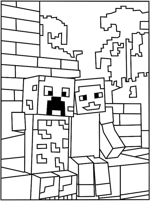 Steve Creeper Minecraft Coloring Pages