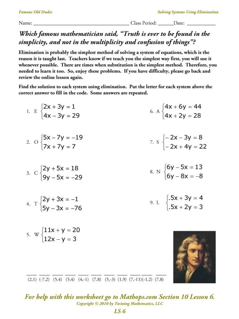 Simultaneous Equations Elimination Method Worksheet Pdf