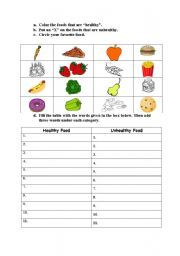 Healthy And Unhealthy Food Worksheets Pdf