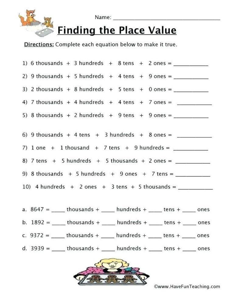 3rd Grade Thousands Hundreds Tens And Ones Worksheets