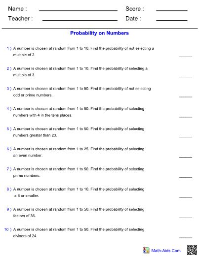 Basic Probability Worksheets Pdf