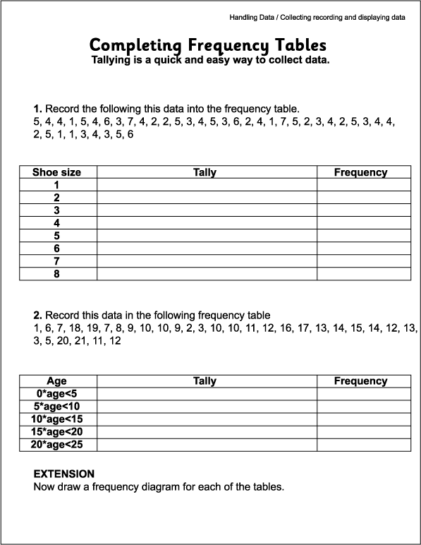 Frequency Table Worksheet 7th Grade Pdf