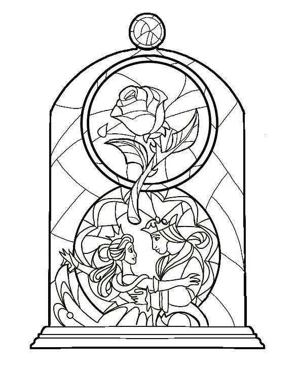 Stained Glass Beauty And The Beast Rose Coloring Pages