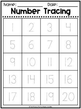 Number Tracing Sheet 1-20